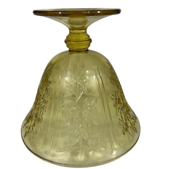 𝅺1930'S Federal Glass Company Cabbage Rose Yellow Candy Dish - Picture 5 of 9